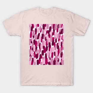 Abstract, Paint Brush Effect in Burgundy, Raspberry and Mauve T-Shirt